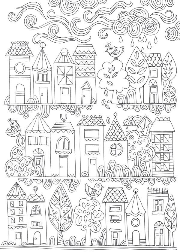 Free colouring poster tiny town