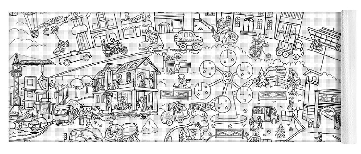 Printable coloring pages for children poster transport city line art illustration yoga mat by olha zolotnyk