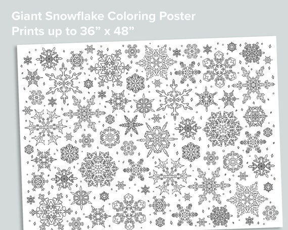 Giant snowflake coloring poster nature homeschool printables black and white large coloring pages winter snow activity instant download