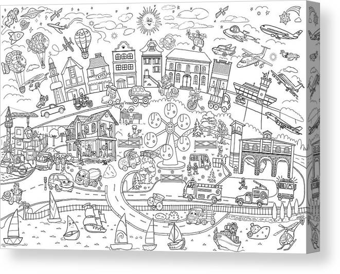 Printable coloring pages for children poster transport city line art illustration canvas print canvas art by olha zolotnyk