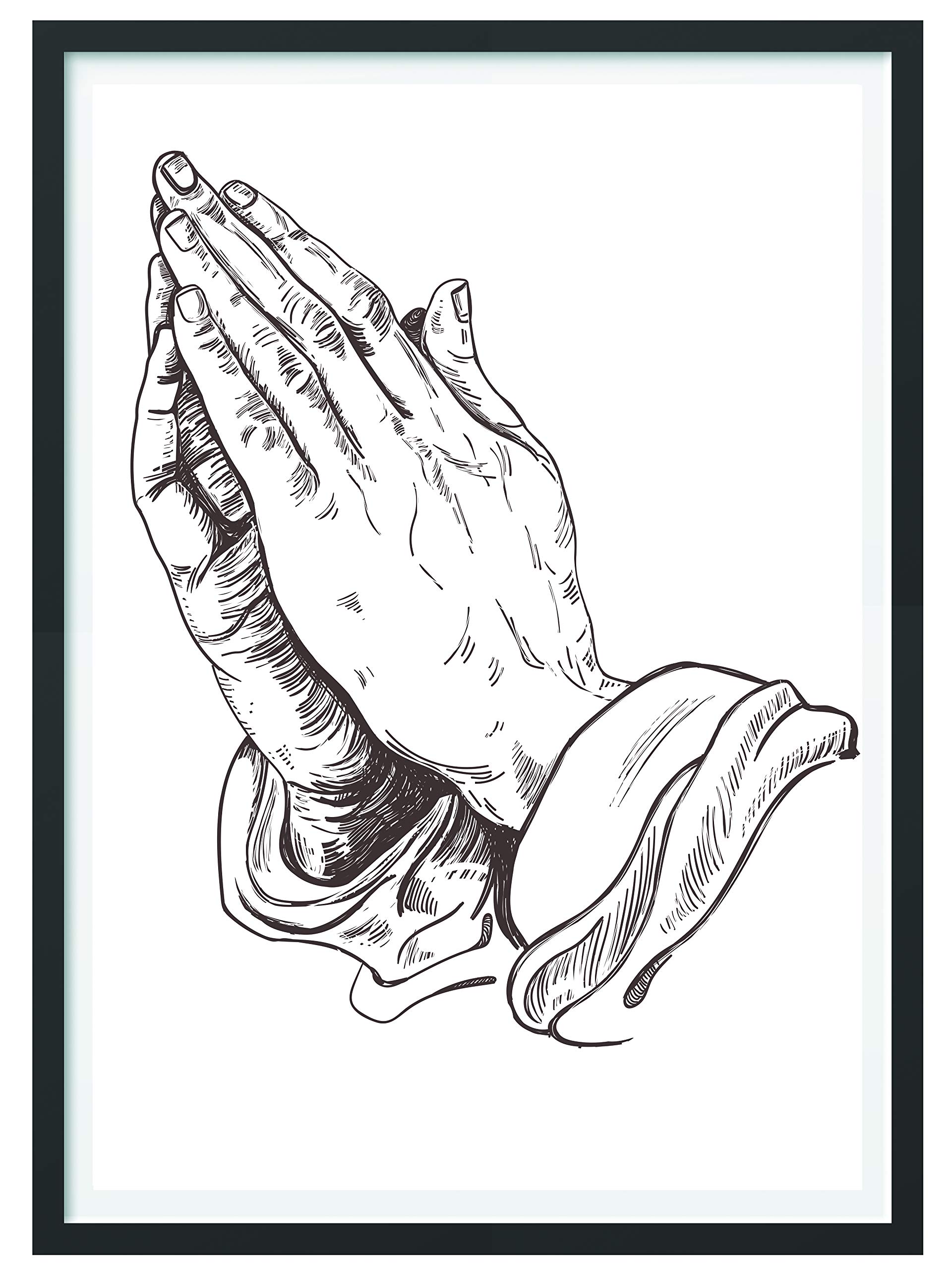 Printvalue praying hands wall art digital print poster black and white sketch art line drawing decor for living room bedroom