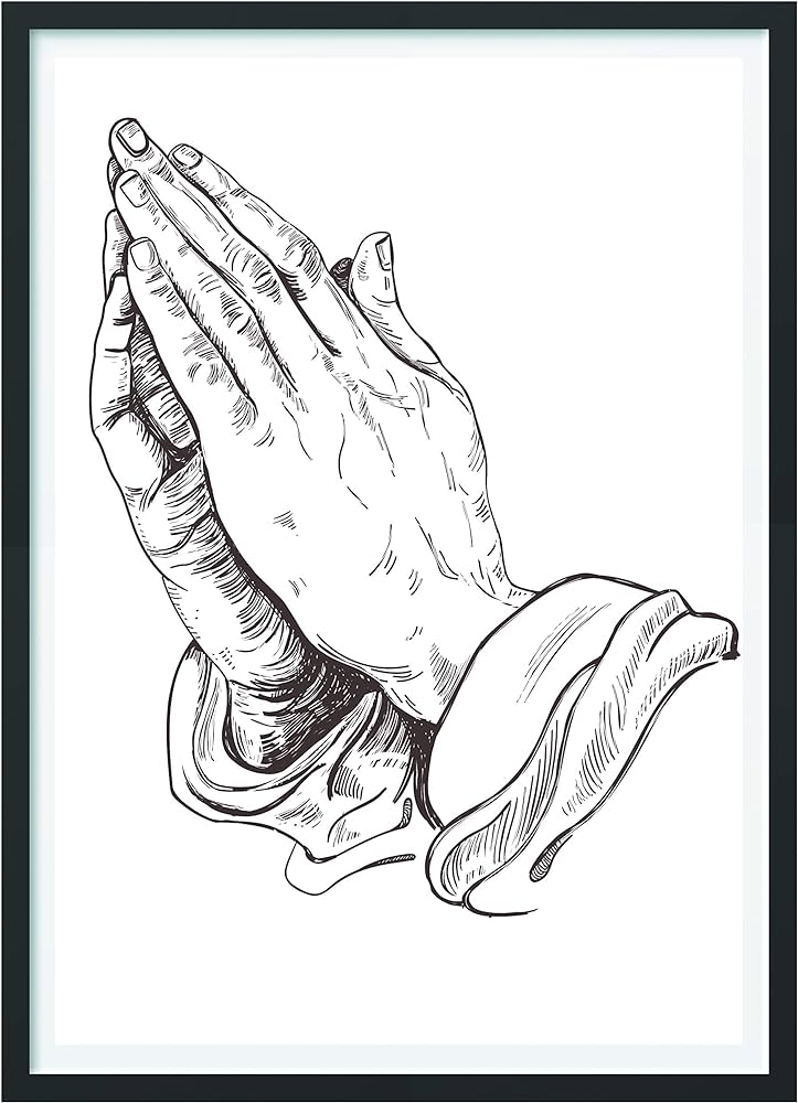 Printvalue praying hands wall art digital print poster black and white sketch art line drawing decor for living room bedroom