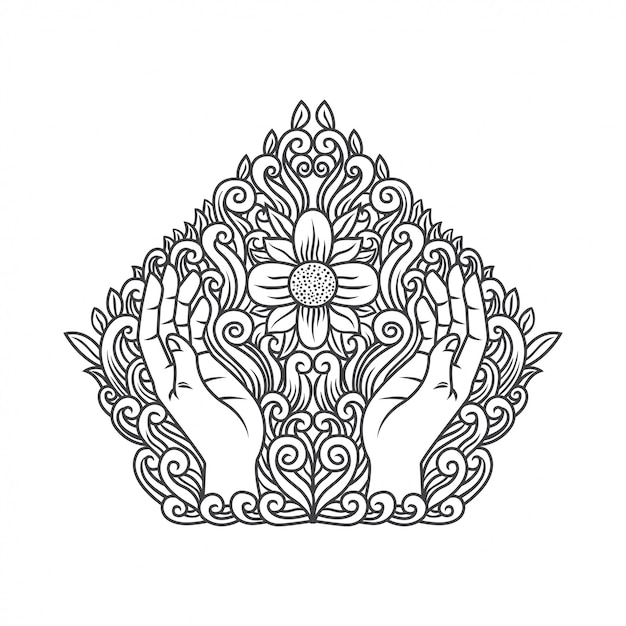 Premium vector hand praying with flower