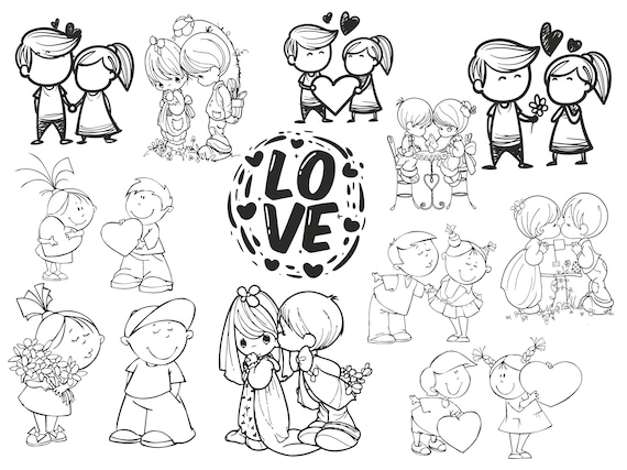Printable precious moments coloring page wedding invitation vector illustration valentine love kids svg dxf png eps cdr aipdf