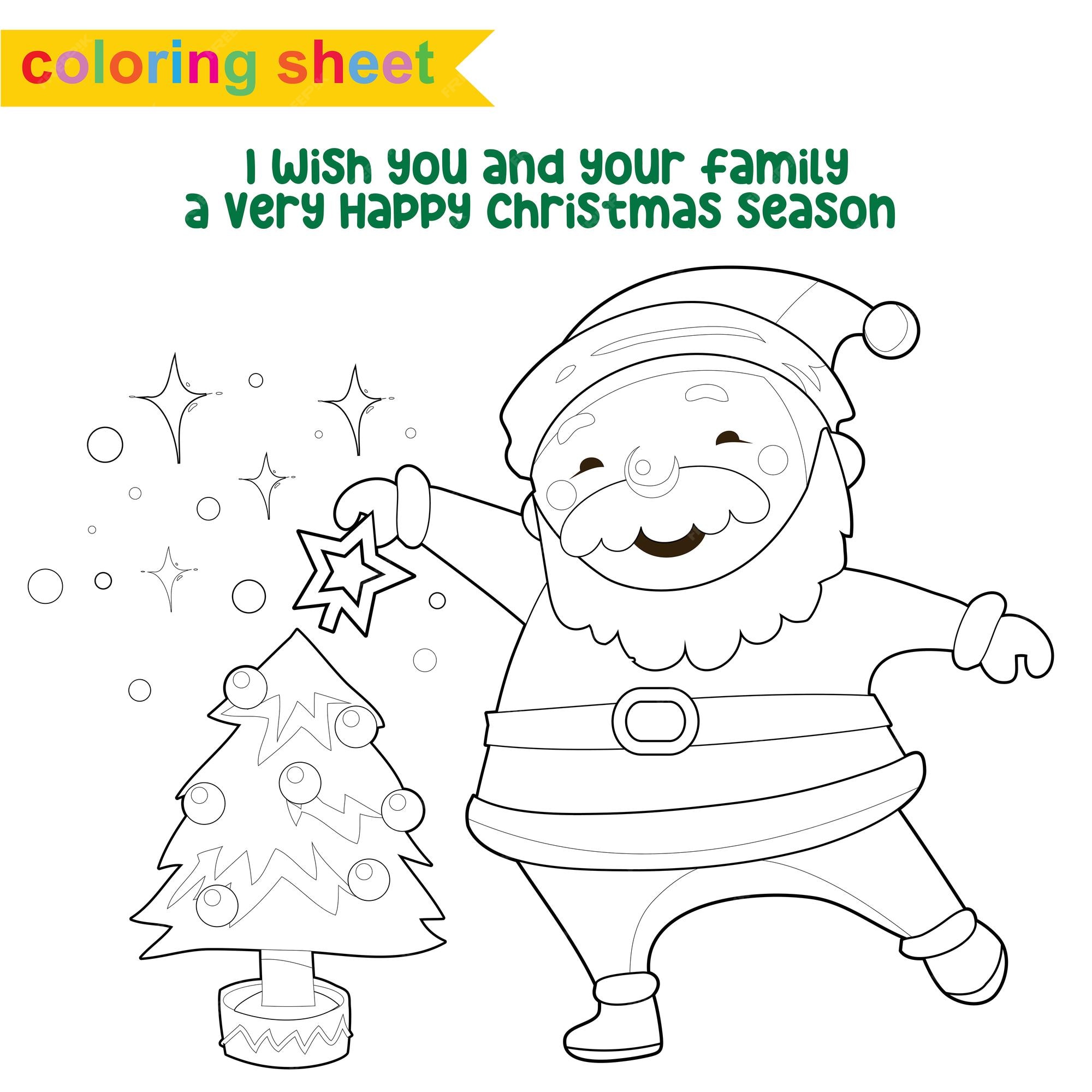 Premium vector christmas coloring page cute and funny cartoon characters coloring game for preschool children