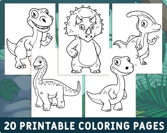 Printable dinosaurs coloring pages for kids cute dino colouring book pictures party activity teaching resources download now