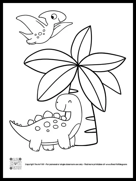 Cute dinosaur coloring page â the art kit