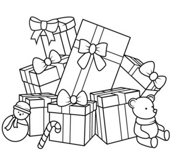 Free easy to print christmas presents coloring pages