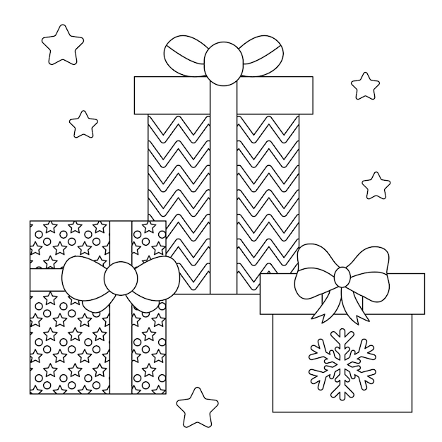 Premium vector christmas presents coloring page illustration