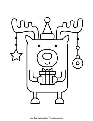 Reindeer holding a christmas present coloring page â free printable pdf from