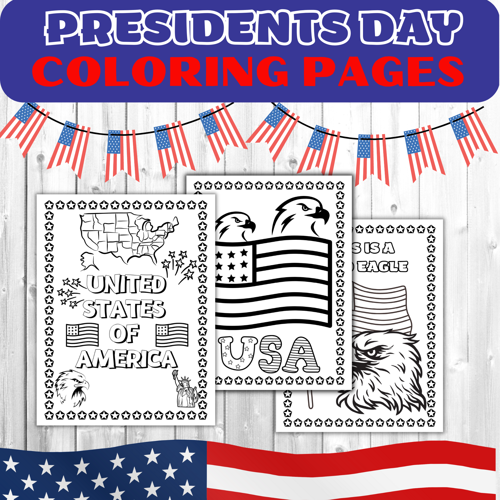 Usa presidents day and us symbols coloring activity for prek