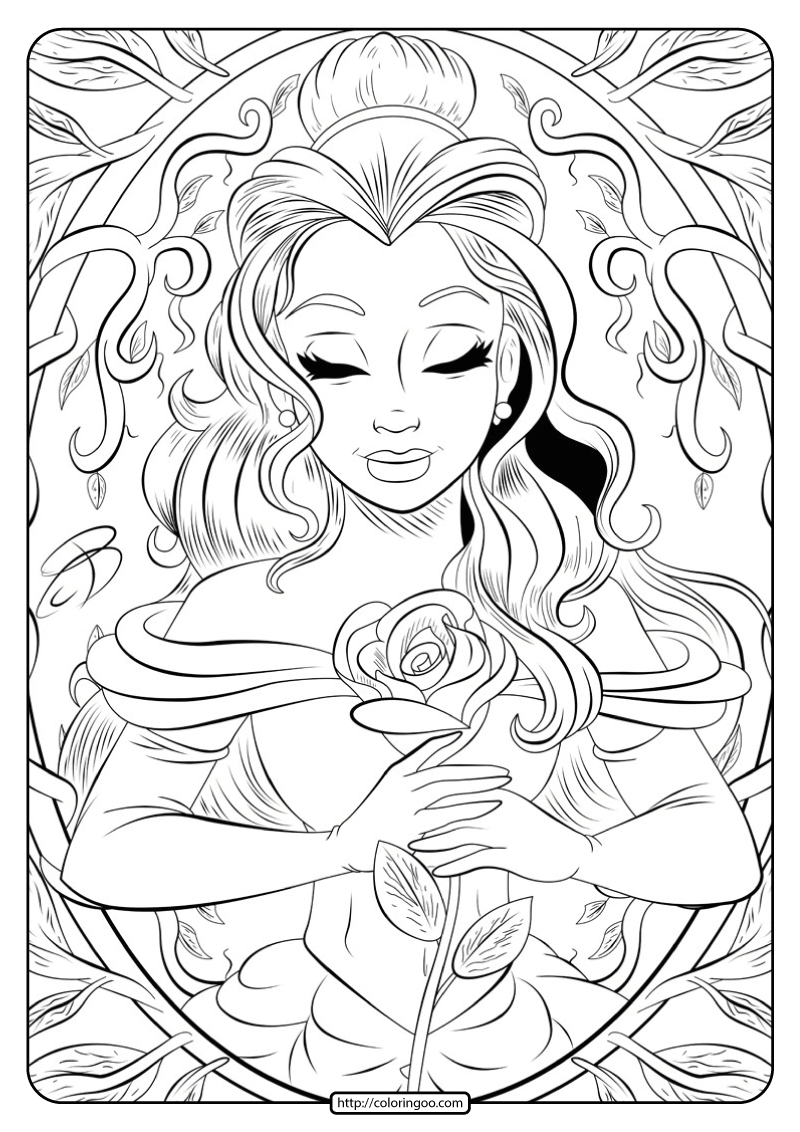 Printable beauty and the beast belle coloring page