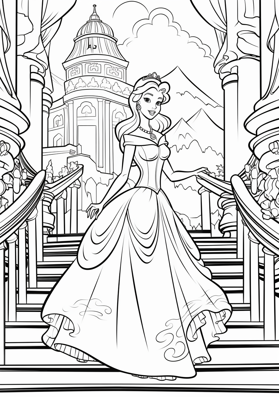 Princess tower scene fairytale coloring page