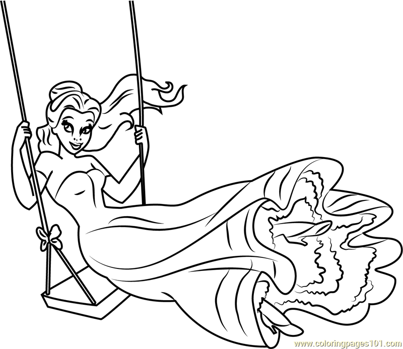 Happy princess belle coloring page for kids