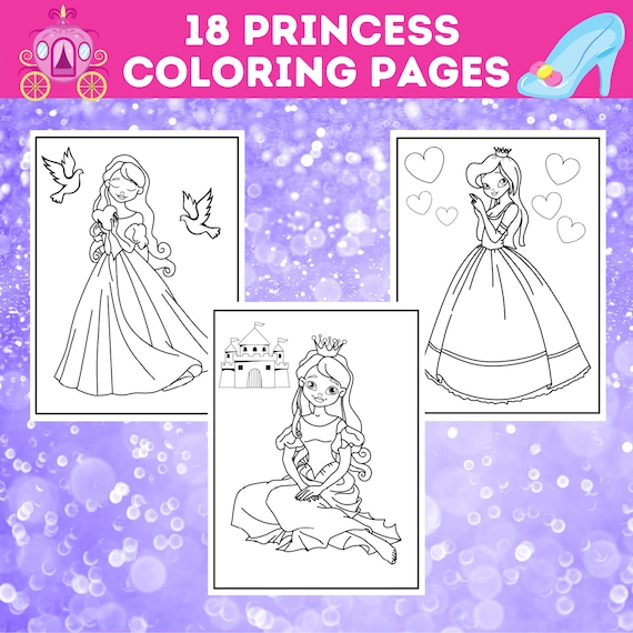 Printable princess coloring pages bundle pretty princess printables cute princess coloring book princess lover gift instant download