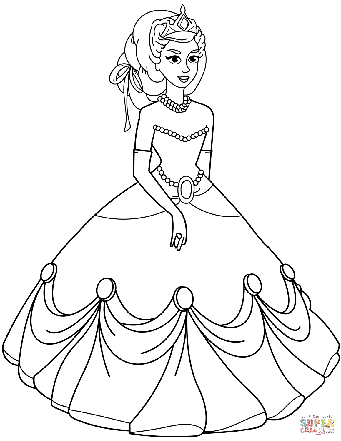 Princess in ball gown dress coloring page free printable coloring pages
