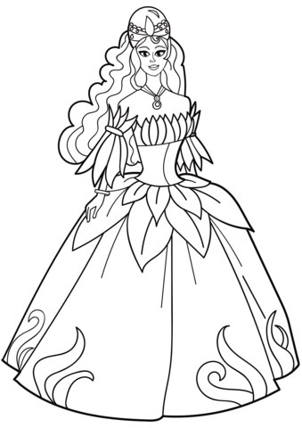 Princess in flower dress coloring page free printable coloring pages