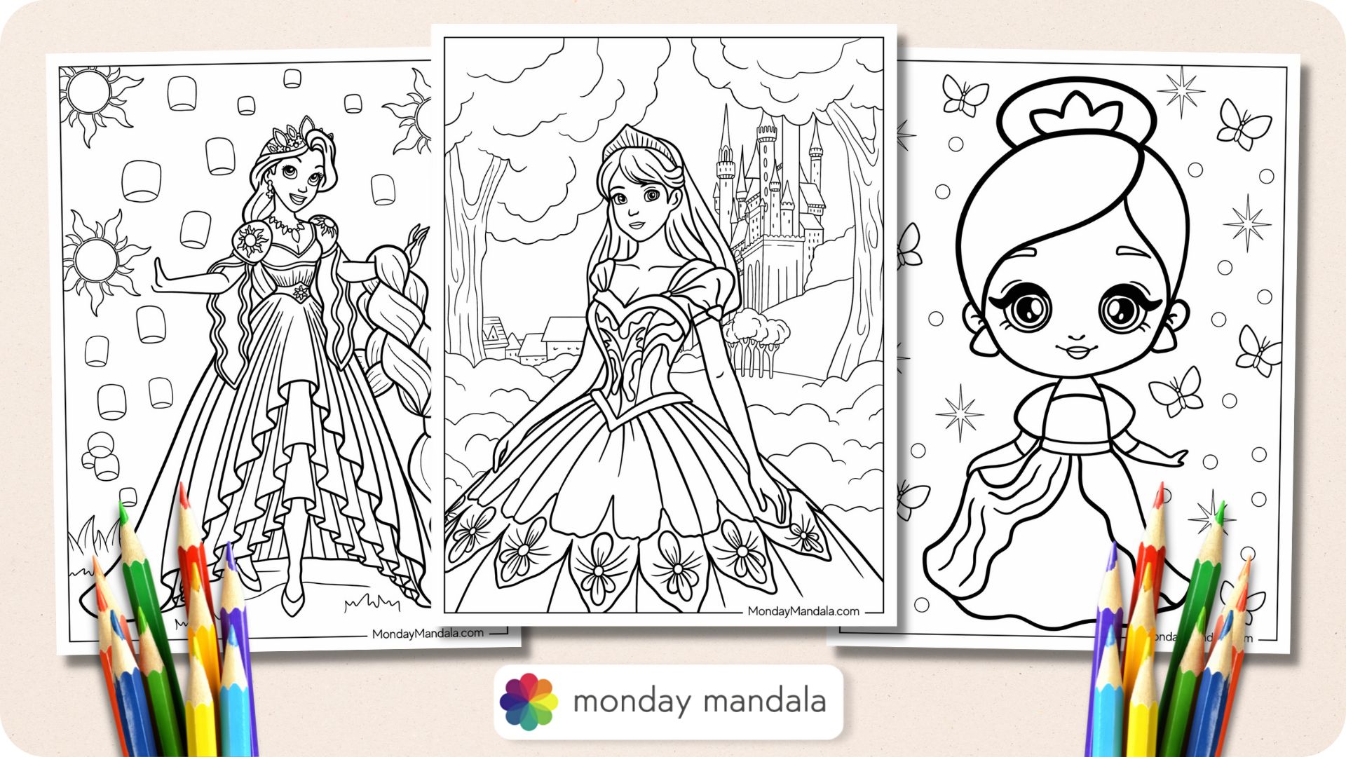 Princess coloring pages free pdf printables