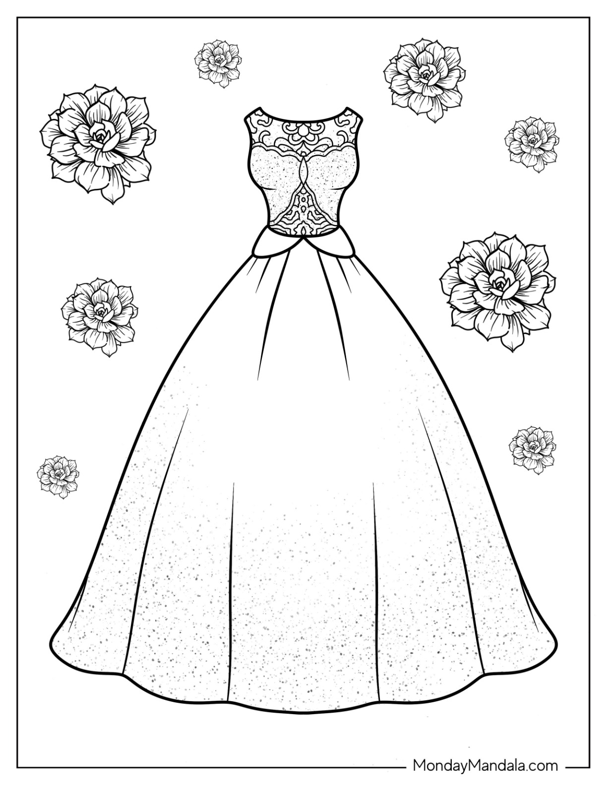 Dress coloring pages free pdf printables