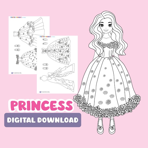 Coloring pages princess paper doll coloring pages dress up doll coloring clothes paper doll printable princess dress printable gift for kids