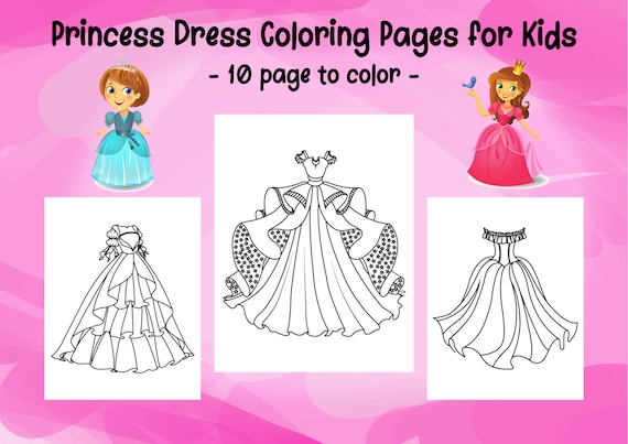 Princess dress coloring pages for girls printable pages pdf file digital download