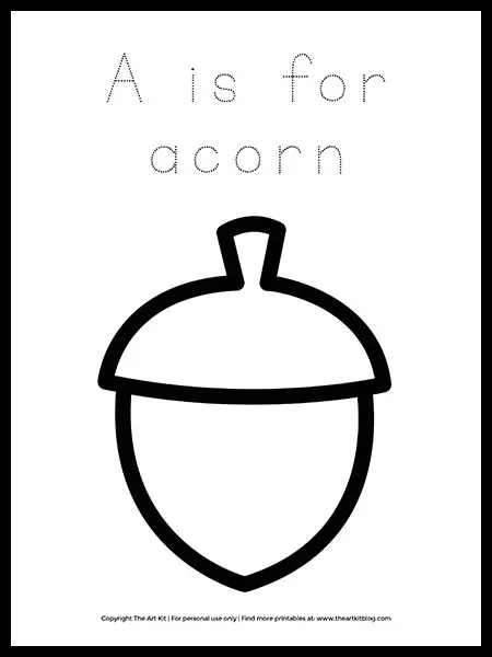 Free letter a is for acorn coloring page â the art kit