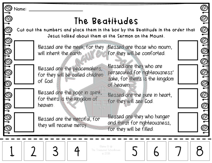 The beatitudes cut paste worksheet pack