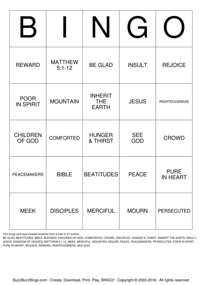 Beatitudes bingo cards to download print and customize