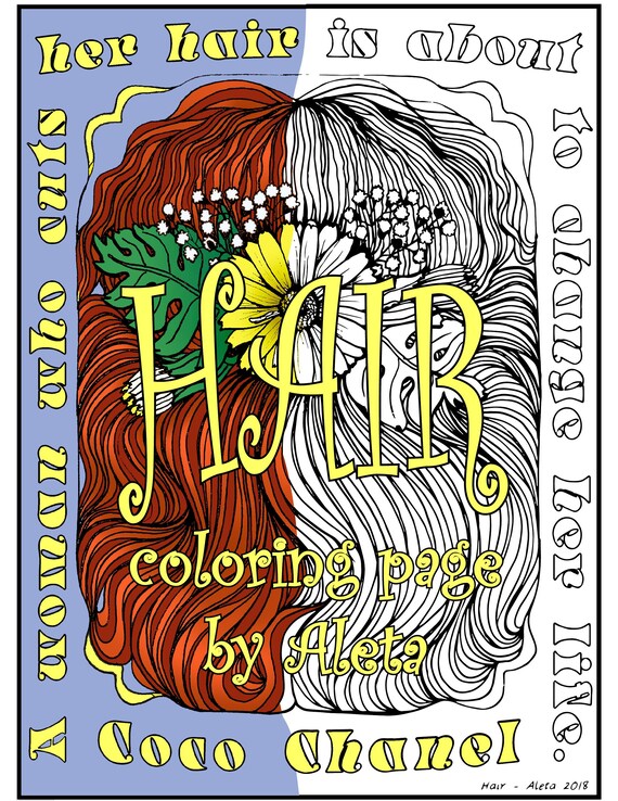 Hair quote coloring page printable coloring page instant download flower woman haircut adult coloring page coloring page