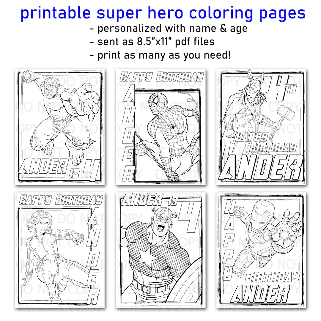 Printable personalized super hero coloring pages