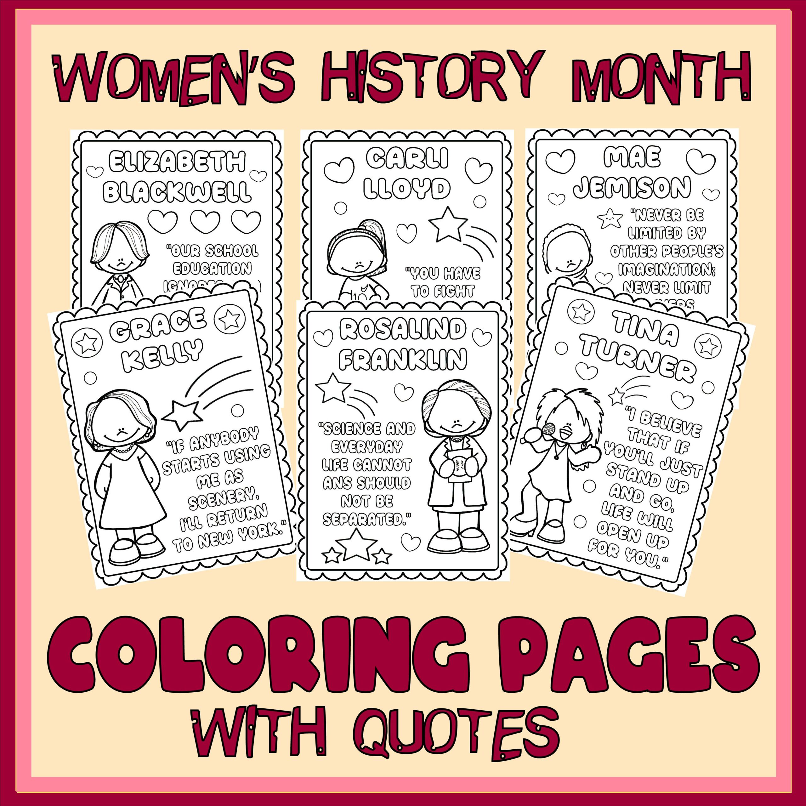 Womens history month coloring pages with inspirational quotes whm activities made by teachers