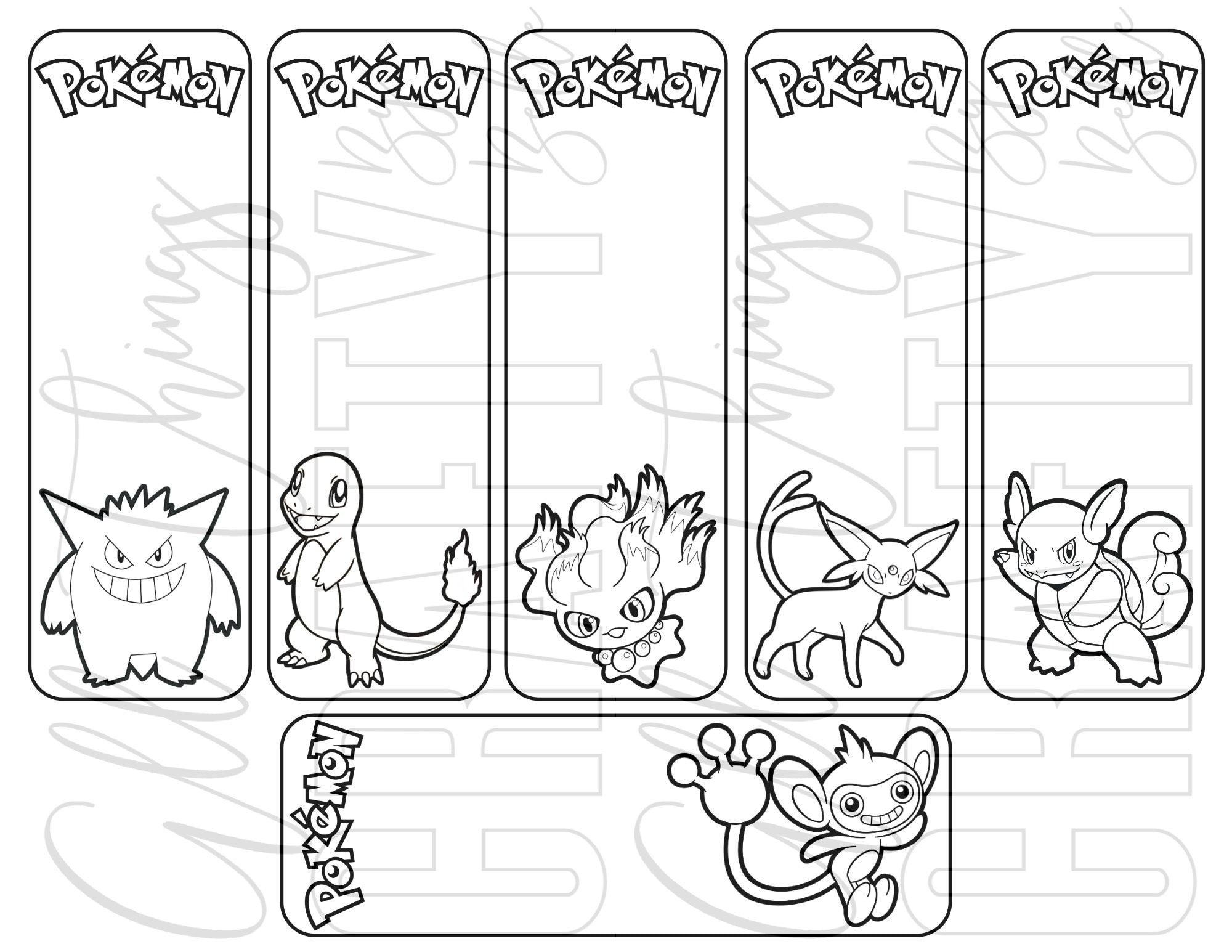 Pokemon printable coloring bookmarks pdf files individual bookmarks