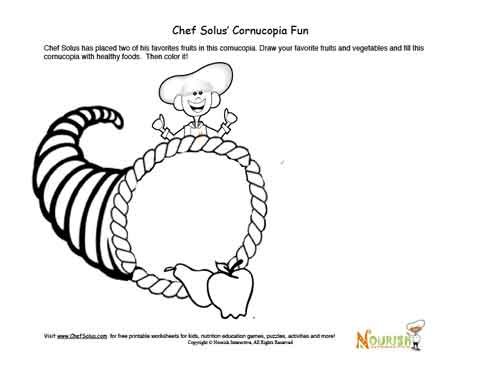 Printable thanksgiving cornucopia drawing activity