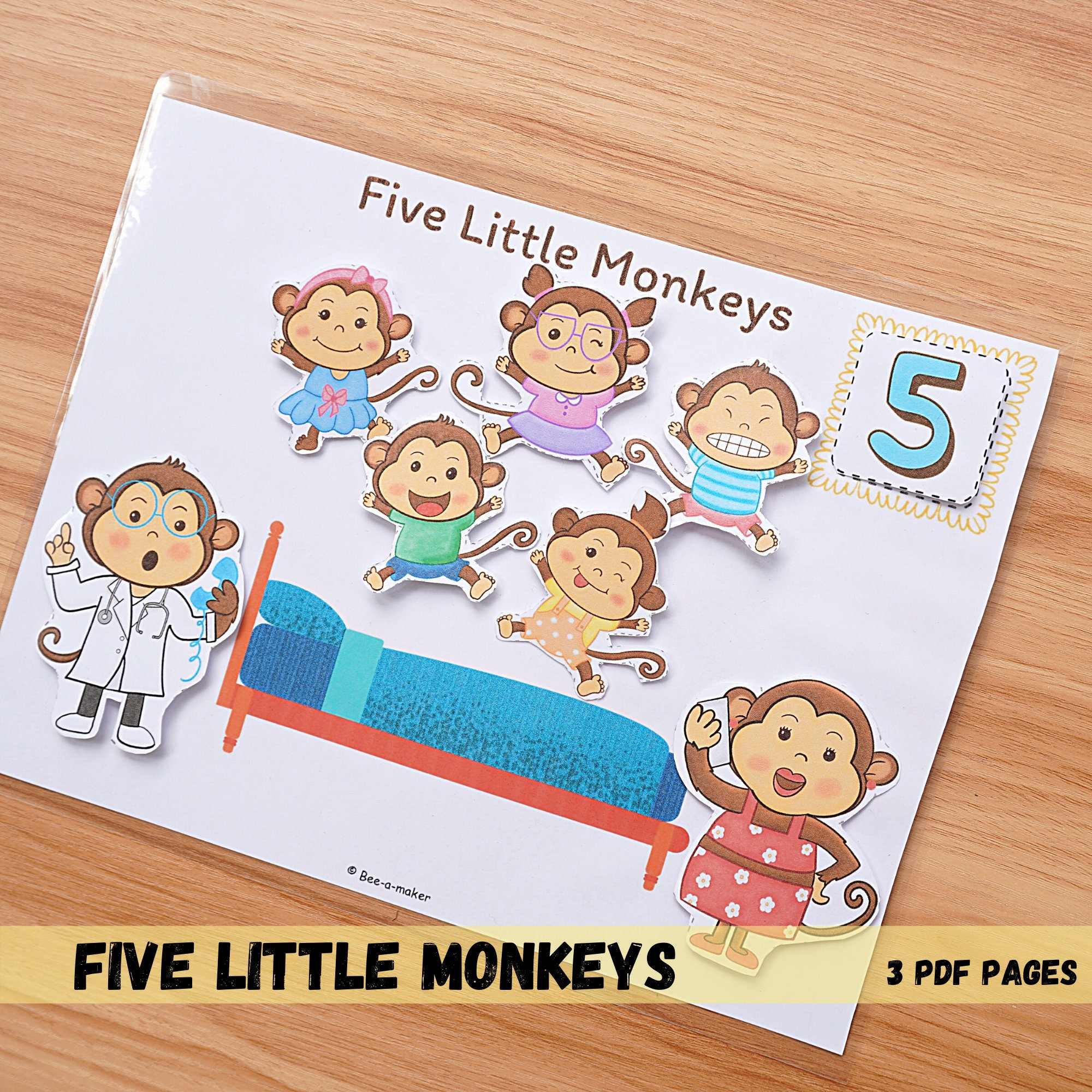 Five little monkeys printable nursery rhyme song activity