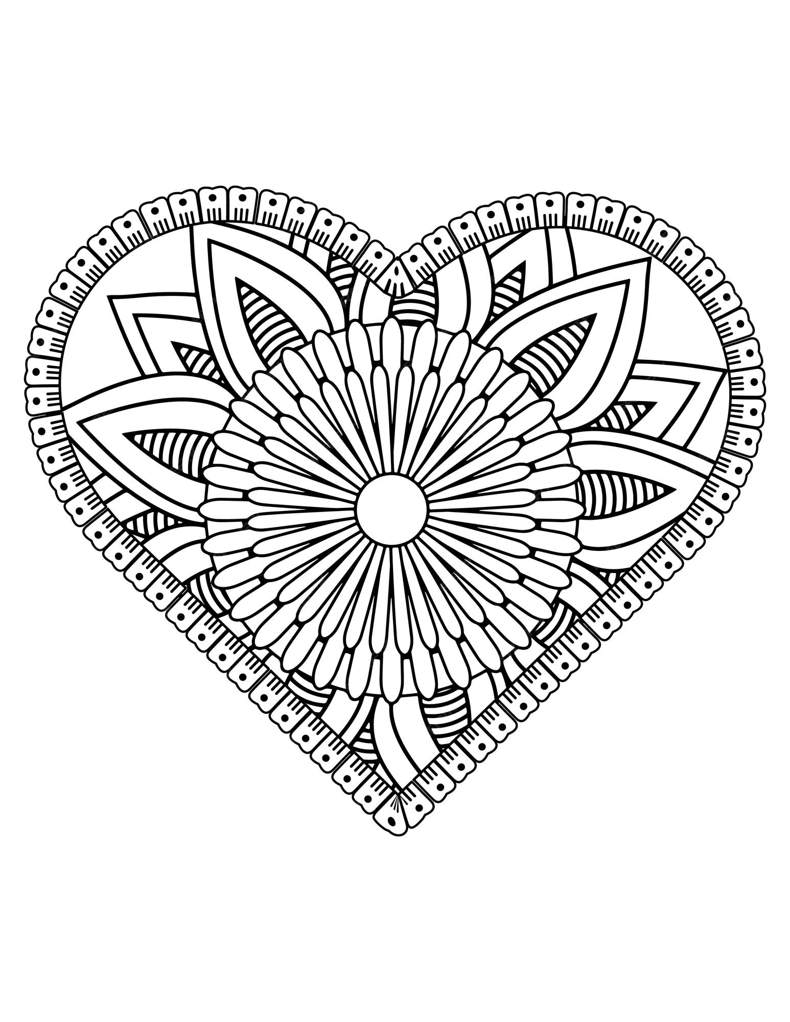 Premium vector heart coloring page for adult and kids love coloring vector valentine pattern design love art