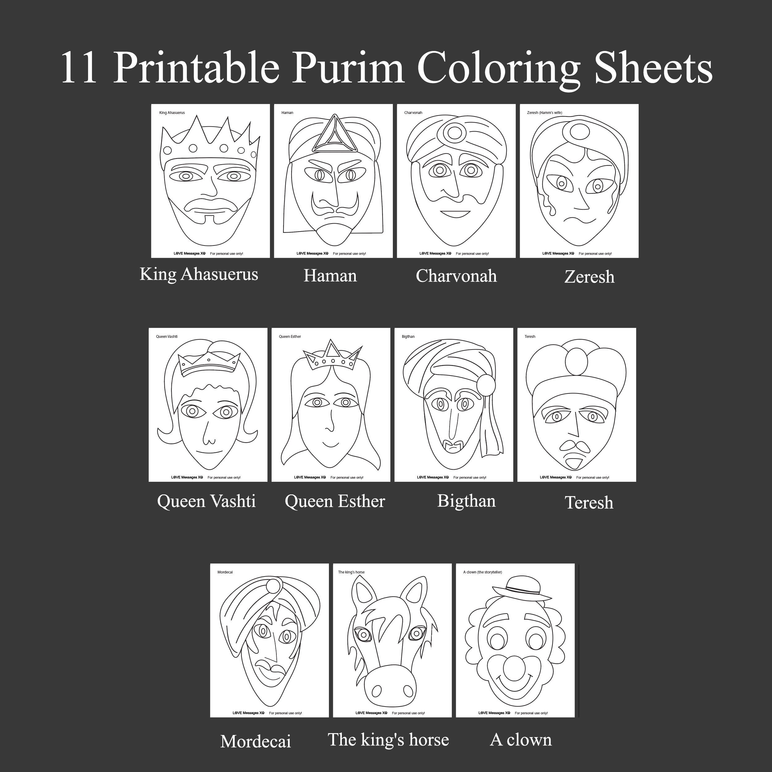 Printable purim coloring pages and mask templates pdf download purim crafts purim printables jewish diy game activity for kids