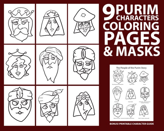 Purim coloring crafts bundle purim masks graggers and puppets paper craft templates printable activities for kids