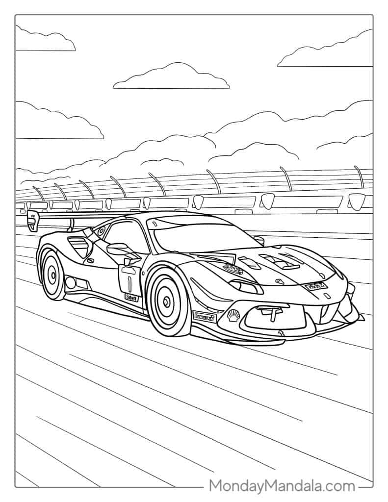 Race car coloring pages free pdf printables