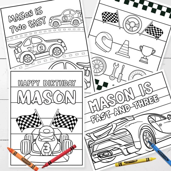 Editable race car party coloring pages race car coloring sheets activity sheets designs x corjl template instant download