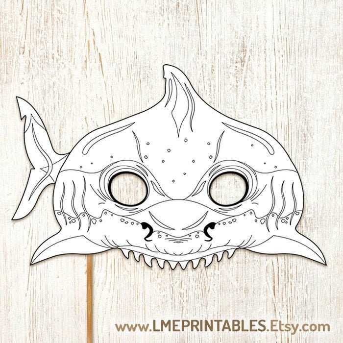 Shark coloring mask printable halloween fish costume pool