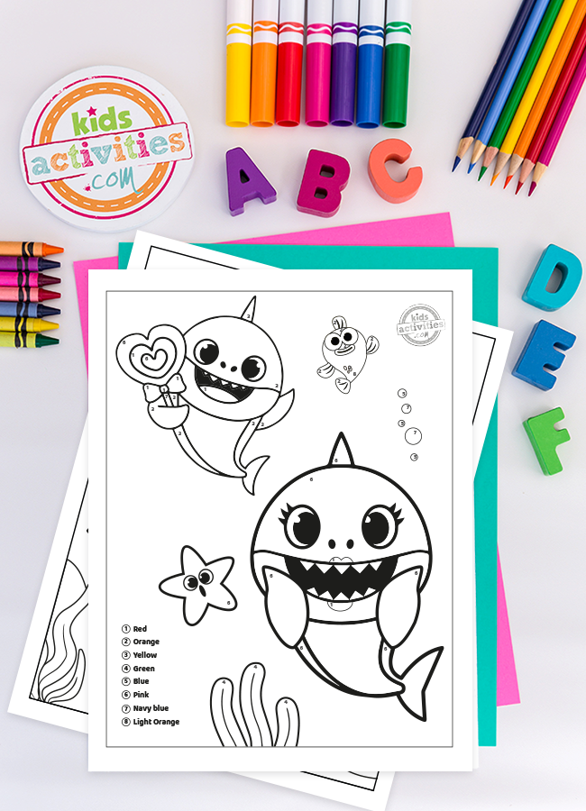 Free baby shark color by number printables kids activities blog