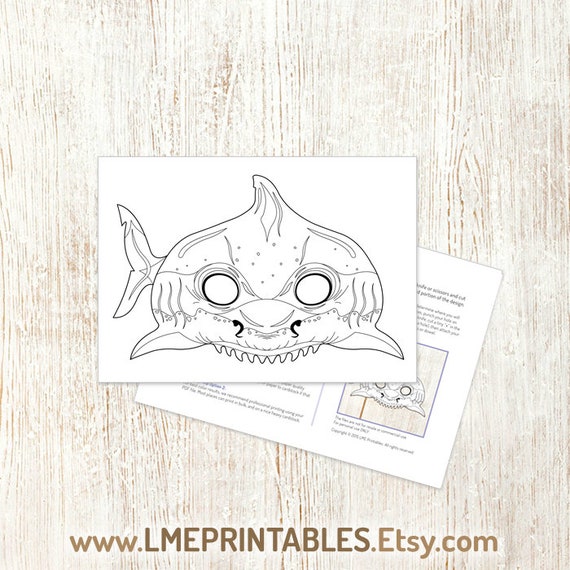 Shark coloring mask printable halloween fish costume pool party games favor pdf beach sea animals acuatic marine diy animal masks kid adult