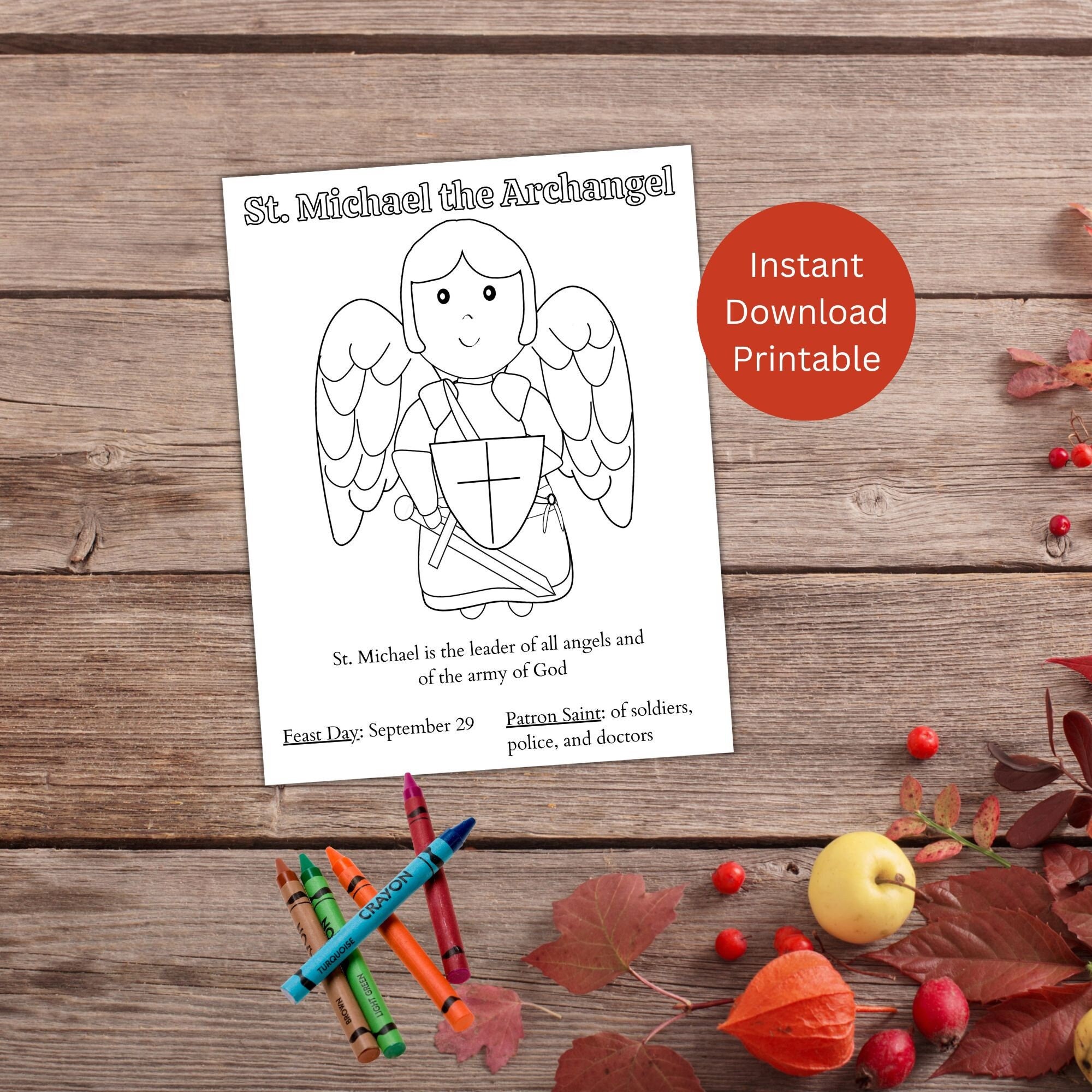 St michael the archangel coloring page printable saint coloring page catholic coloring saint activity