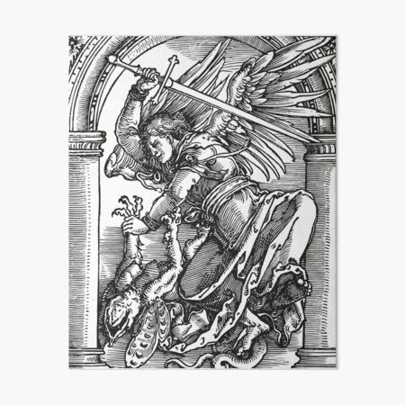 St michael slays the dragon art board print for sale by beltschazar