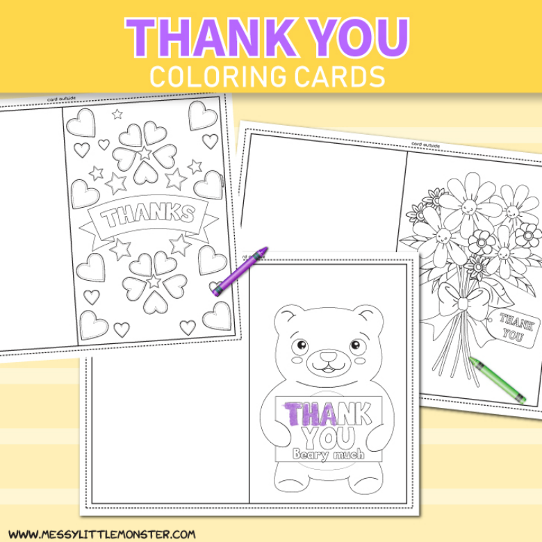 Printable colouring thank you cards for kids