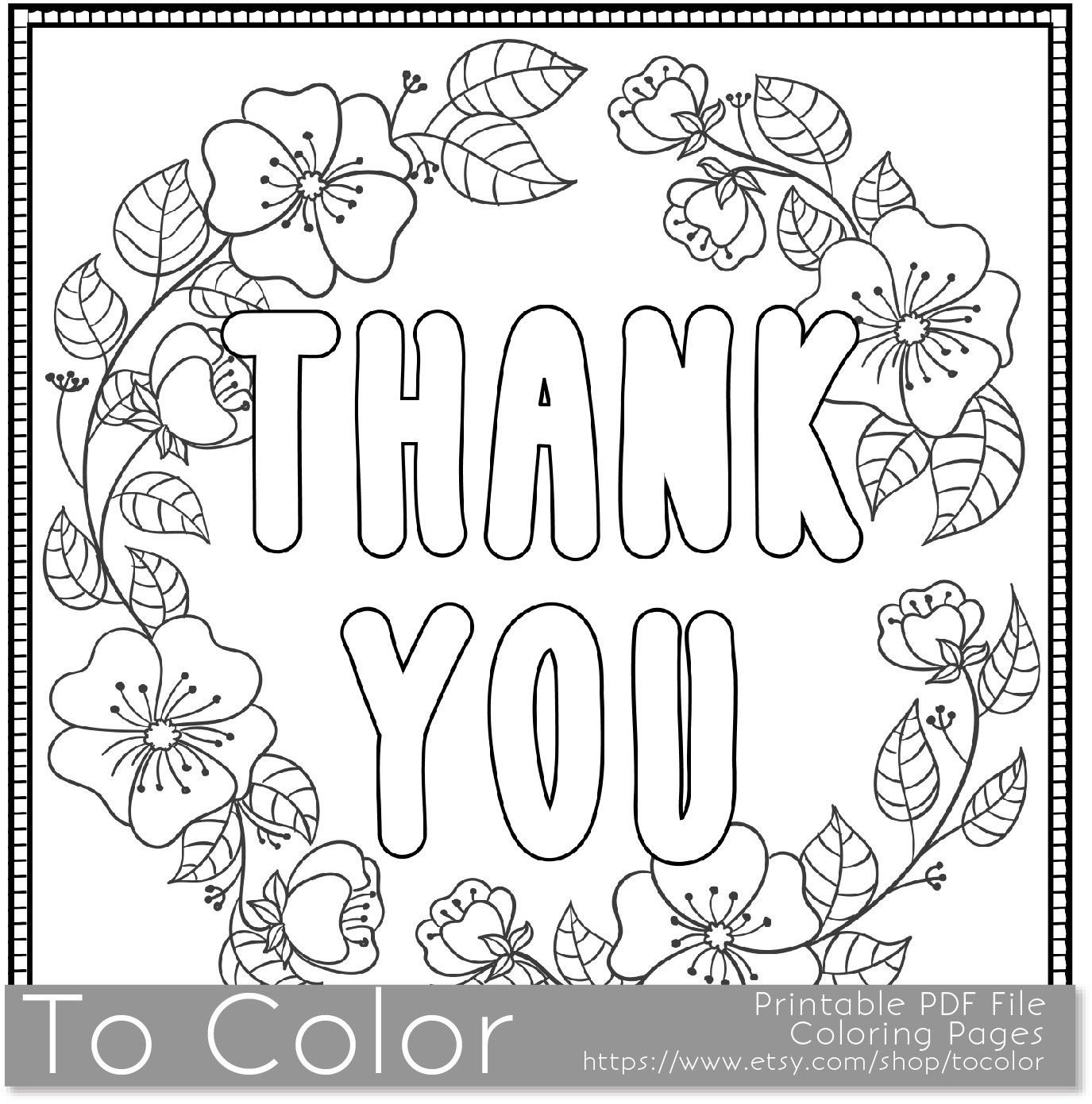 Thank you printable coloring page for adults pdf jpg instant download sentiment colâ printable coloring pages coloring pages free printable coloring pages