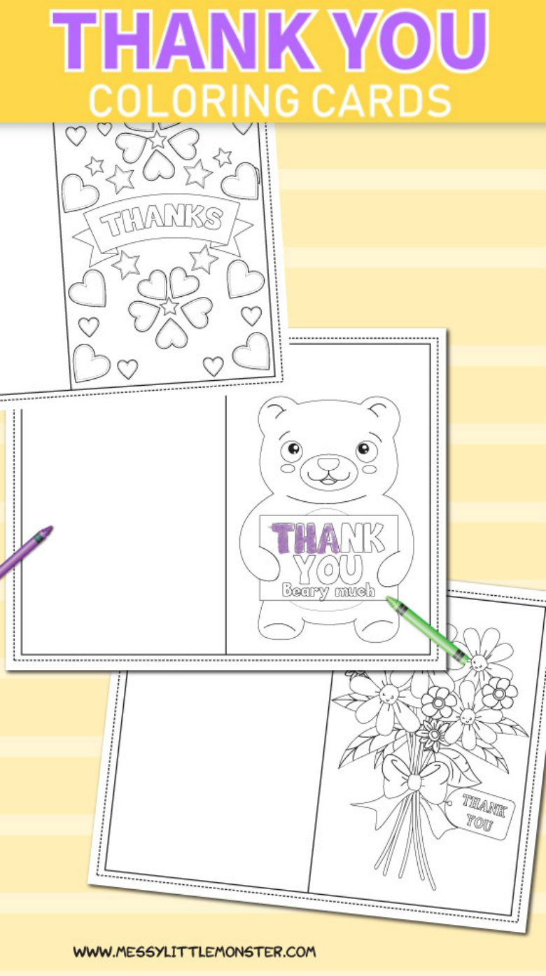 Printable colouring thank you cards for kids