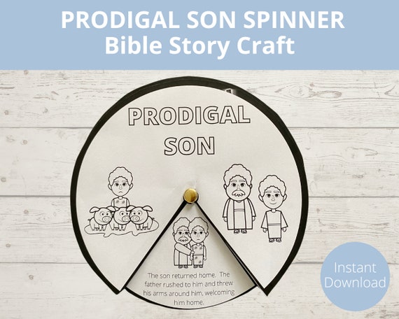 Prodigal son bible story sunday school craft parable of prodigal son bible spinner craft coloring page instant download a size