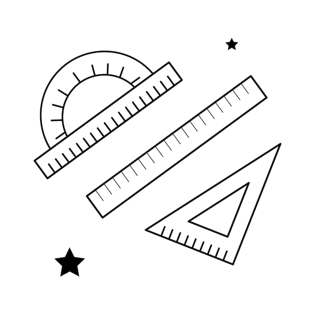 Premium vector isolated doodle ruler triangle protractor black and white outline vector icon school supplies simple elements for icon cover print poster card web element card for children