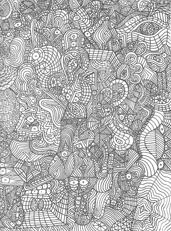 Trippy detailed psychedelic coloring sheet for adults and kids